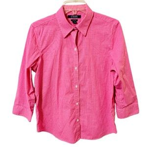 Chaps Non-Iron Button Down Plaid Shirt - Pink/White - Large